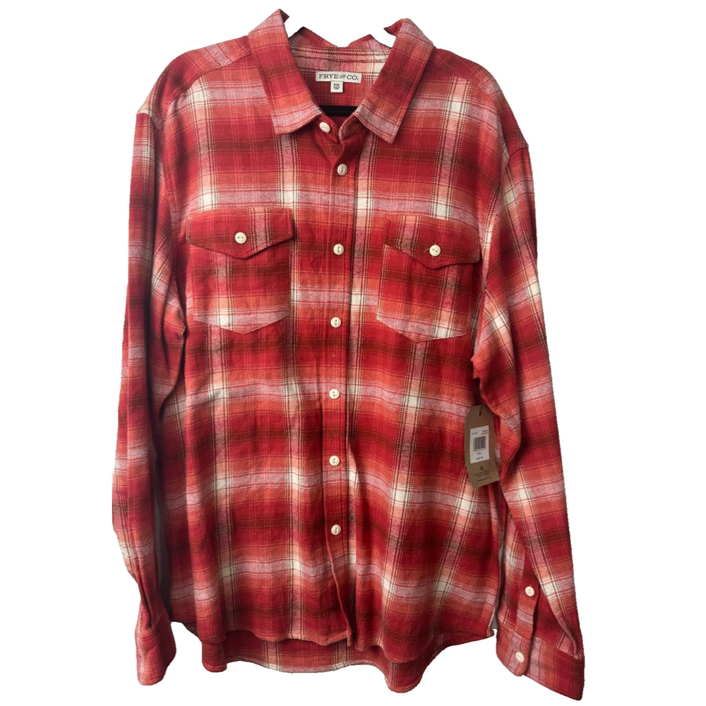NEW Frye & Co Flannel Shirt Mens XXL Red Spice Plaid Button Up LS Outdoor C13